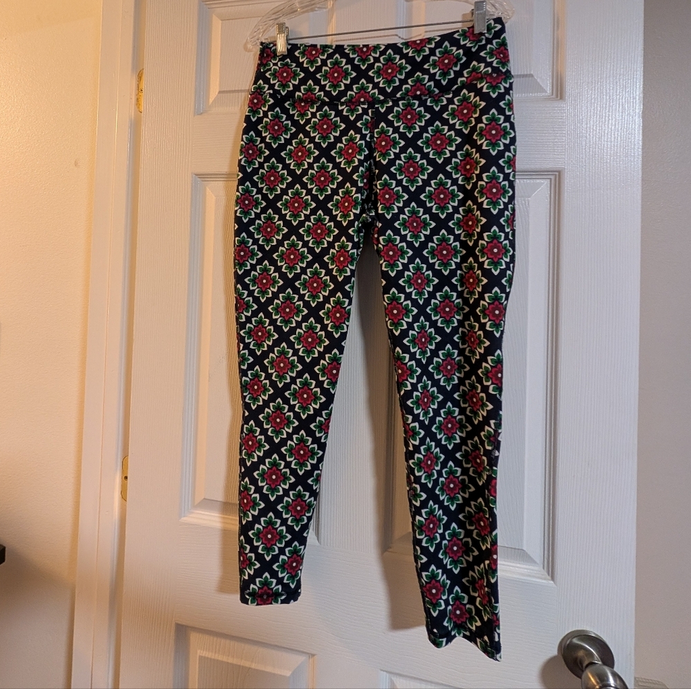 Crown & Ivy Navy Multicolor Floral Geometric Leggings - Size Large